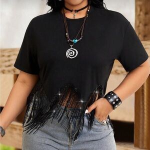 Elegant Black Fringe Crop Top